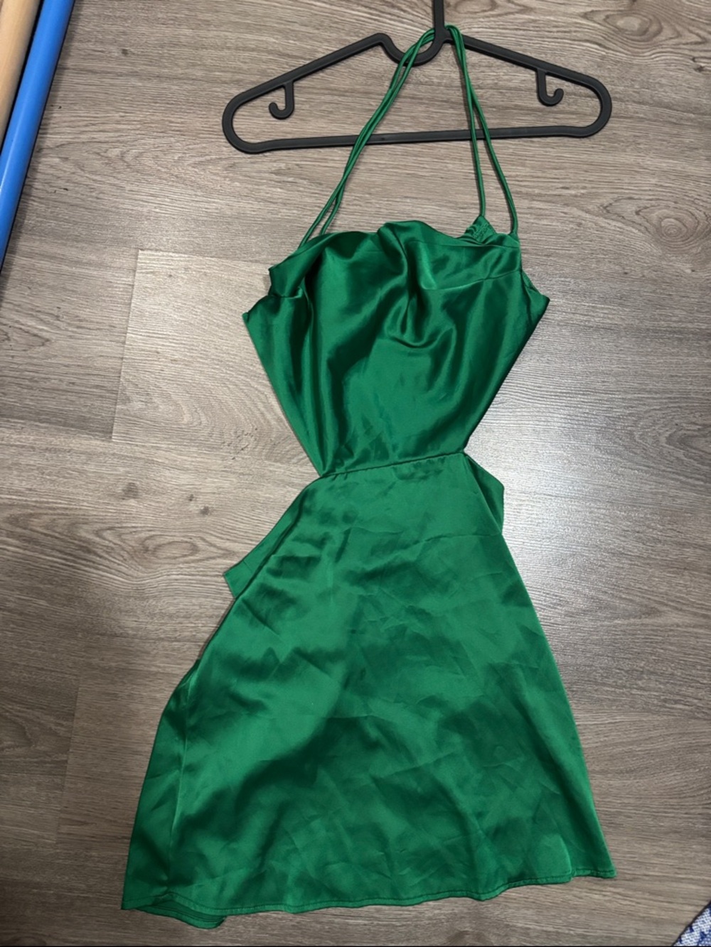SHEIN Emerald Green Satin Halter Mini Dress